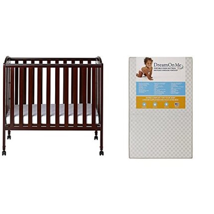 Dream On Me 3 in 1 Portable Folding Stationary Side Crib with Dream On Me 3 Portable Crib Mattress, White