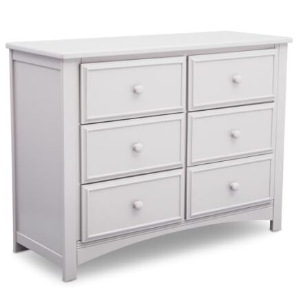 Delta Children Unisex Nursery 6 Drawer Double Dresser with Interlocking Drawers - Greenguard Gold Certified, Bianca White