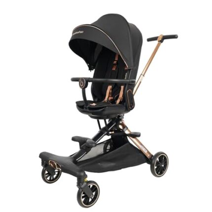 Light Luxury Stroller V16 Folding Stroller, Stroller Wagon,Travel Stroller for Airplane, 360° Swivel Design, Baby Trend Wagon,Storage Basket and Waterproof Canopy,Toddler Stroller, (Black)